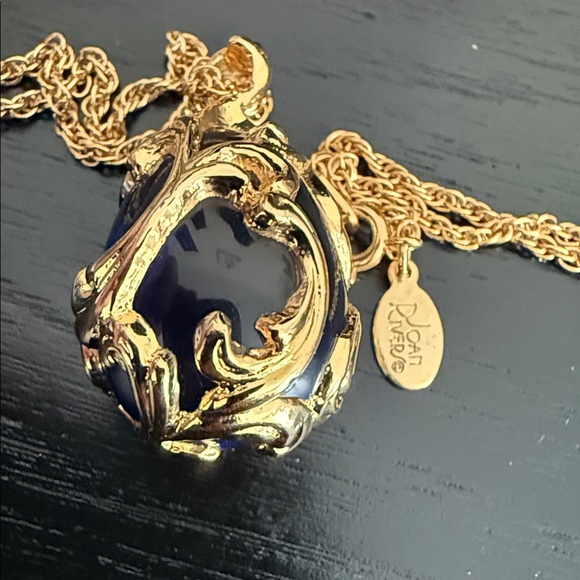 Joan Rivers Necklace Egg Faberge Blue Crystal Gold Pendant Signed Vintage - Picture 6 of 7